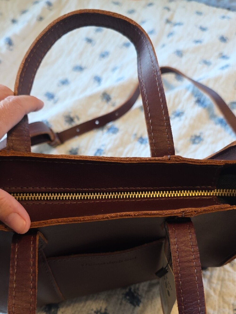 Portland Leather Brown Leather Lola Crossbody Tote with Top Handles - Picture 4 of 9